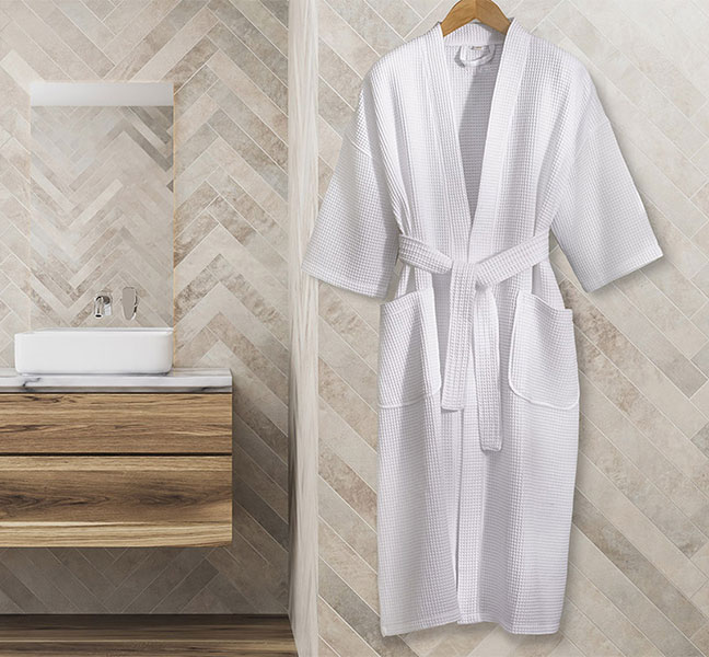 White Kimono robe with waffle texture