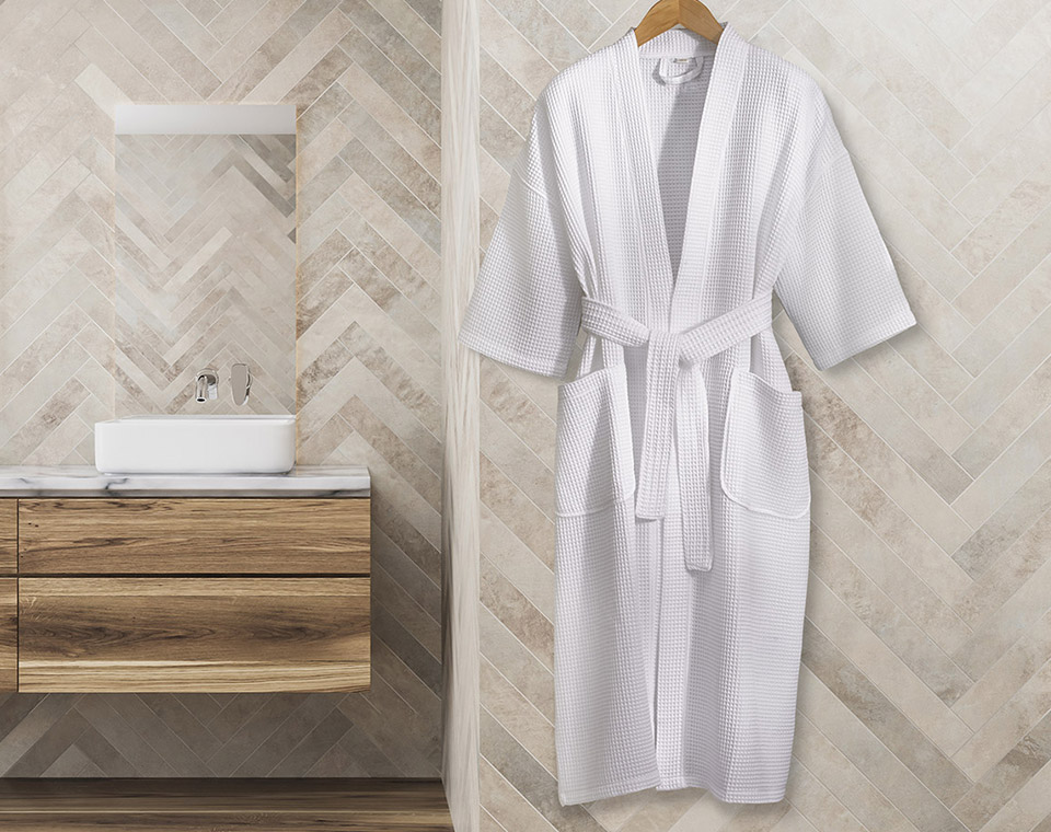 White Kimono robe with waffle texture